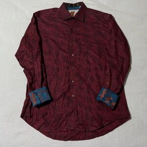 Robert Graham Button Up‎ Shirt Long Sleeve Mens Medium Gingerbread Red *FLAW
